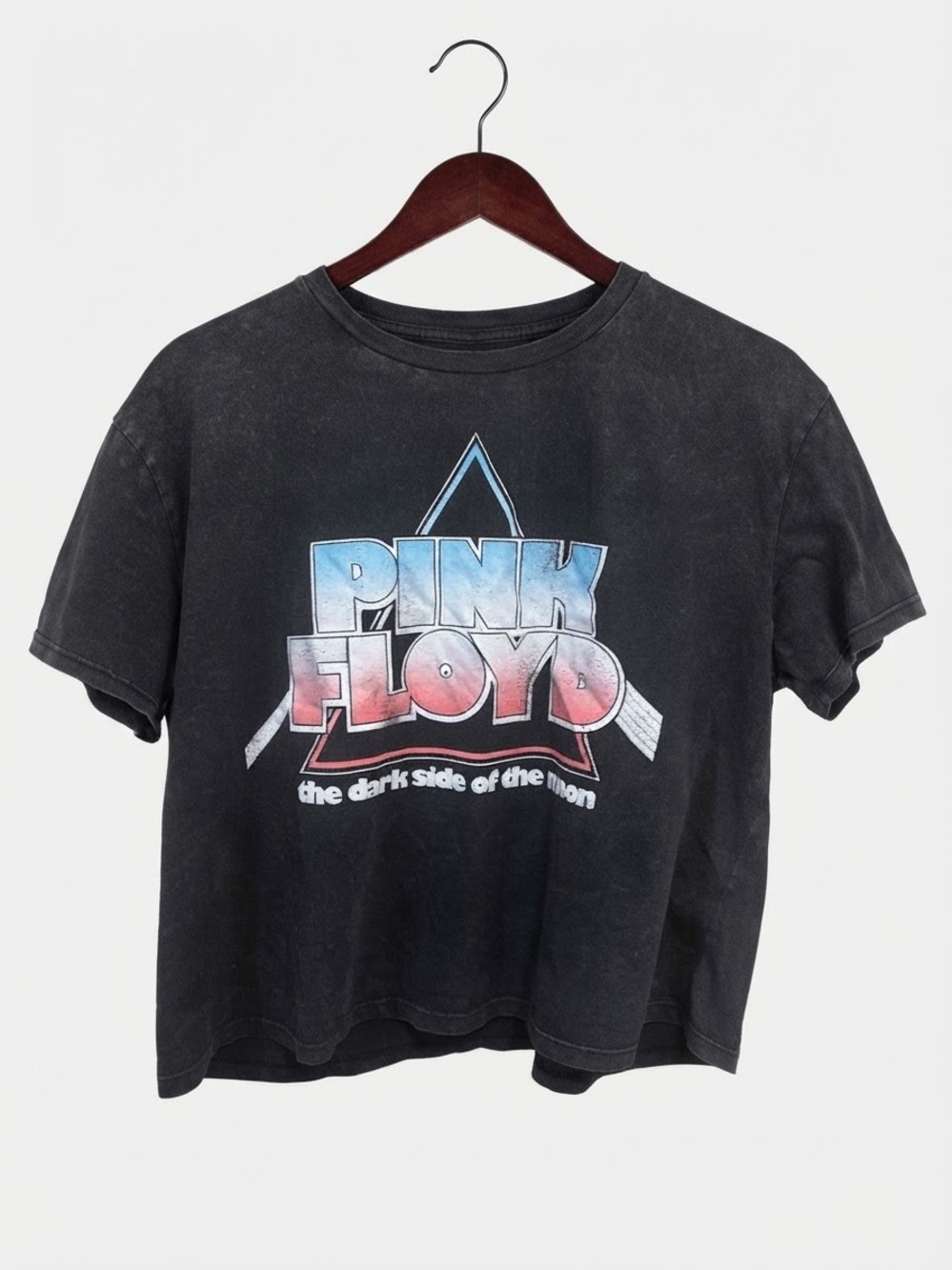 Pink Floyd Black Graphic Crop Tee with Blue and Red Logo